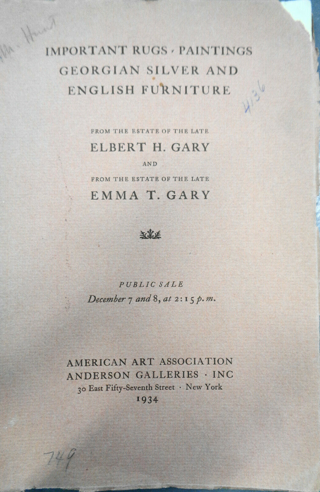 15 Furniture auction catalogs 1930s American Art Association/ Anderson Galleries