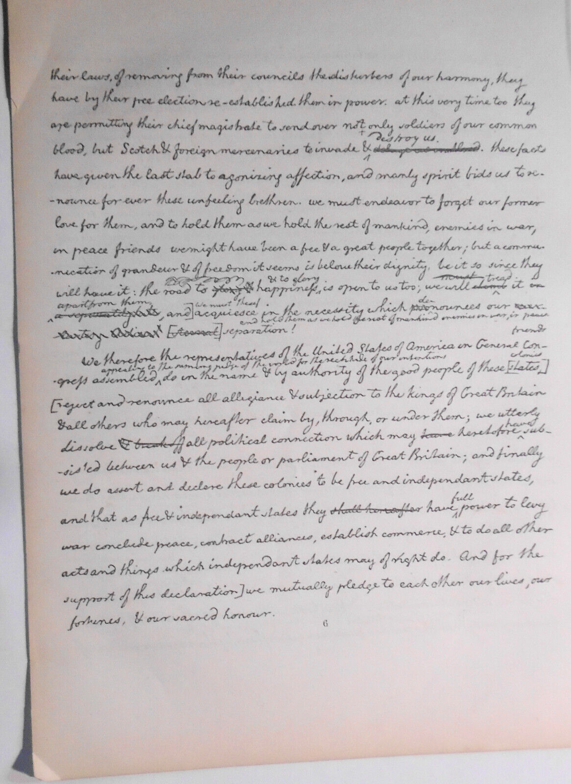 1858 Declaration of Independence. Thomas Jefferson's handwritten draft.