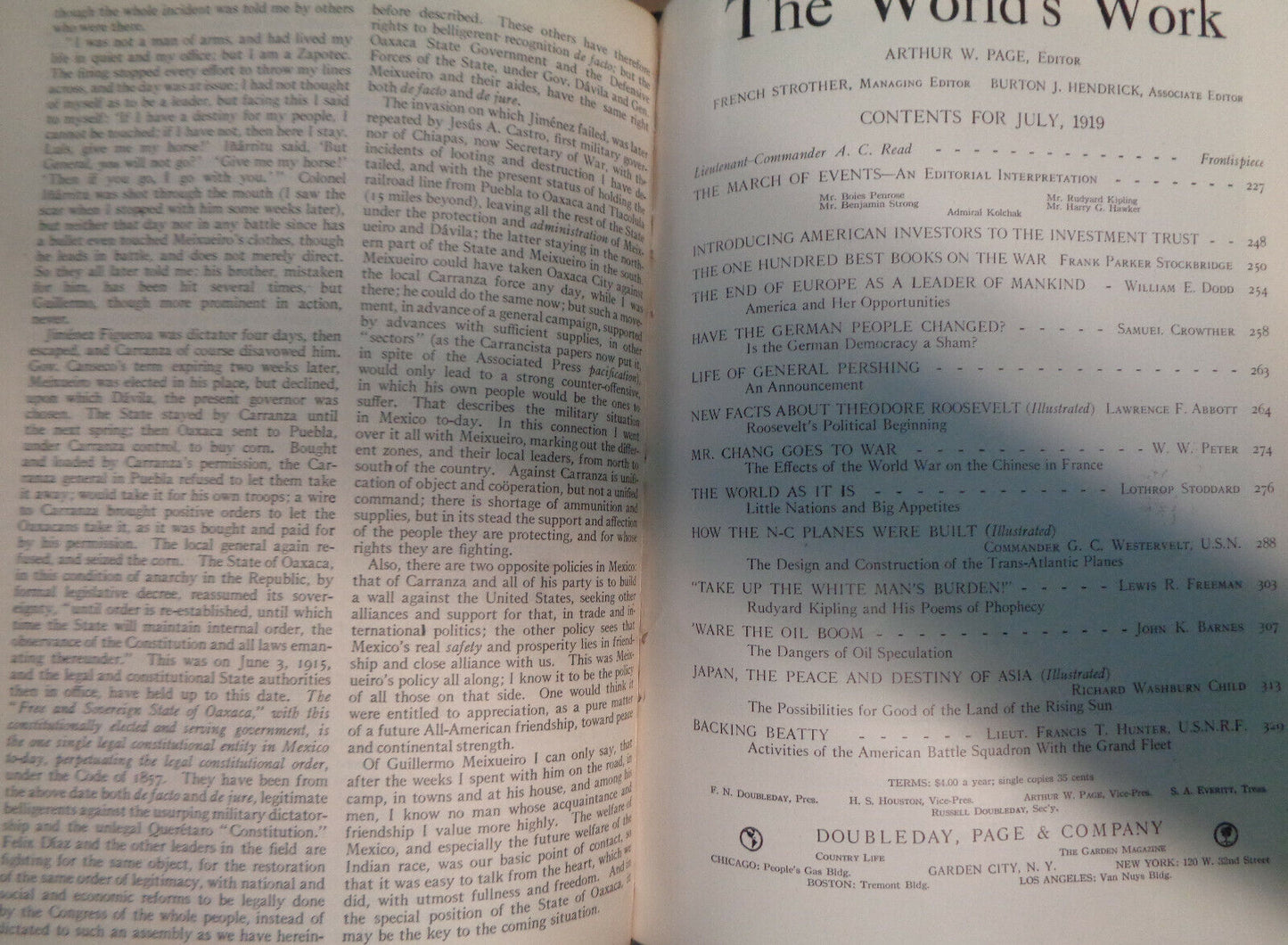 THE WORLD'S WORK VOL. 38, MAY-OCT., 1919 A HISTORY OF OUR TIME Arthur W Page, ed