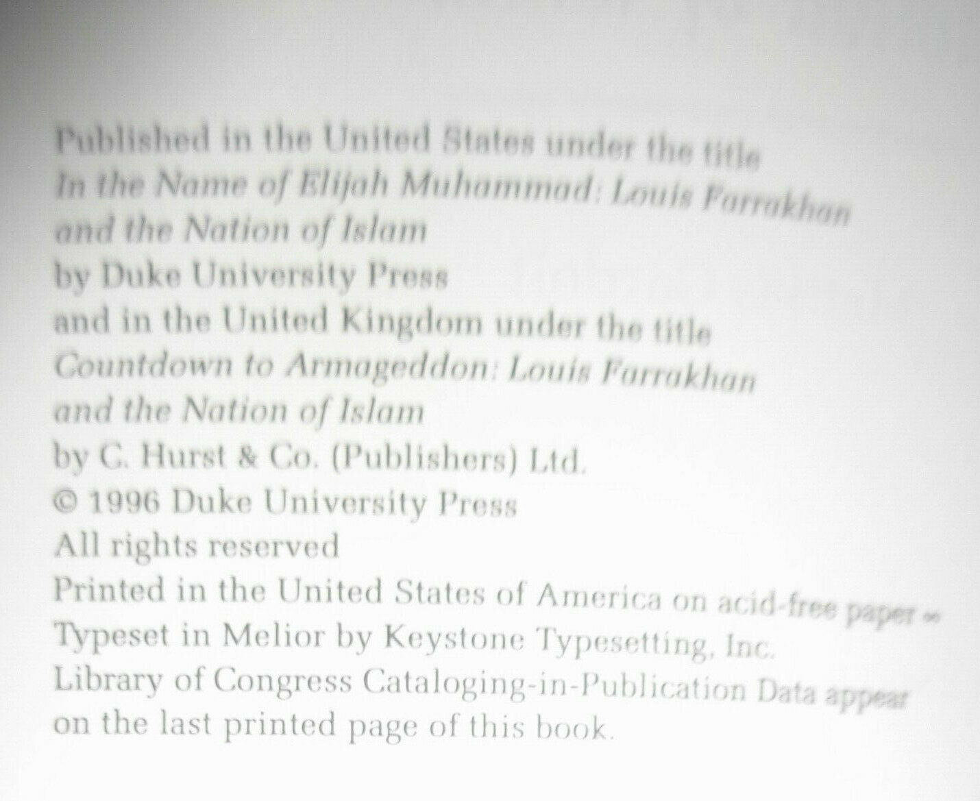 In the Name of Elijah Muhammad: Louis Farrakhan and The Nation of Islam