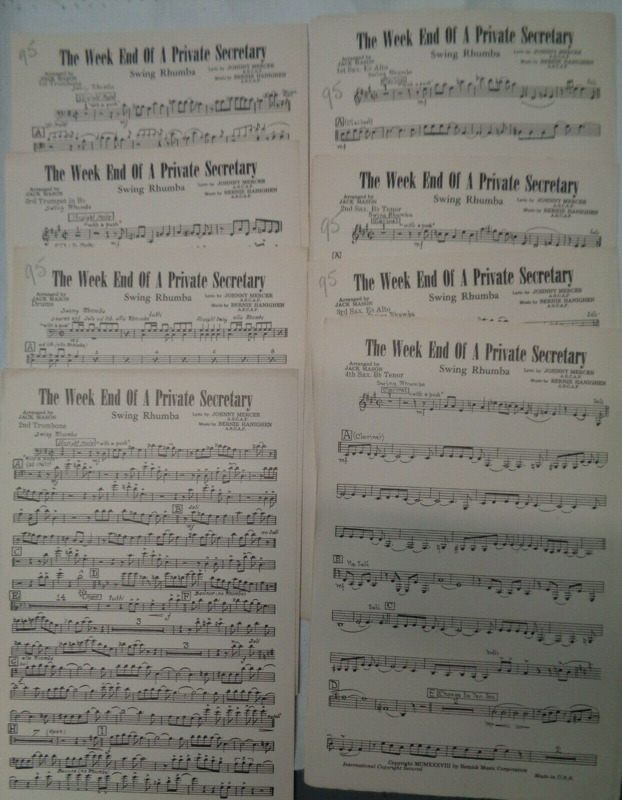 Johnny Mercer THE WEEK END OF A PRIVATE SECRETARY - SWING RHUMBA - for Orch 1938