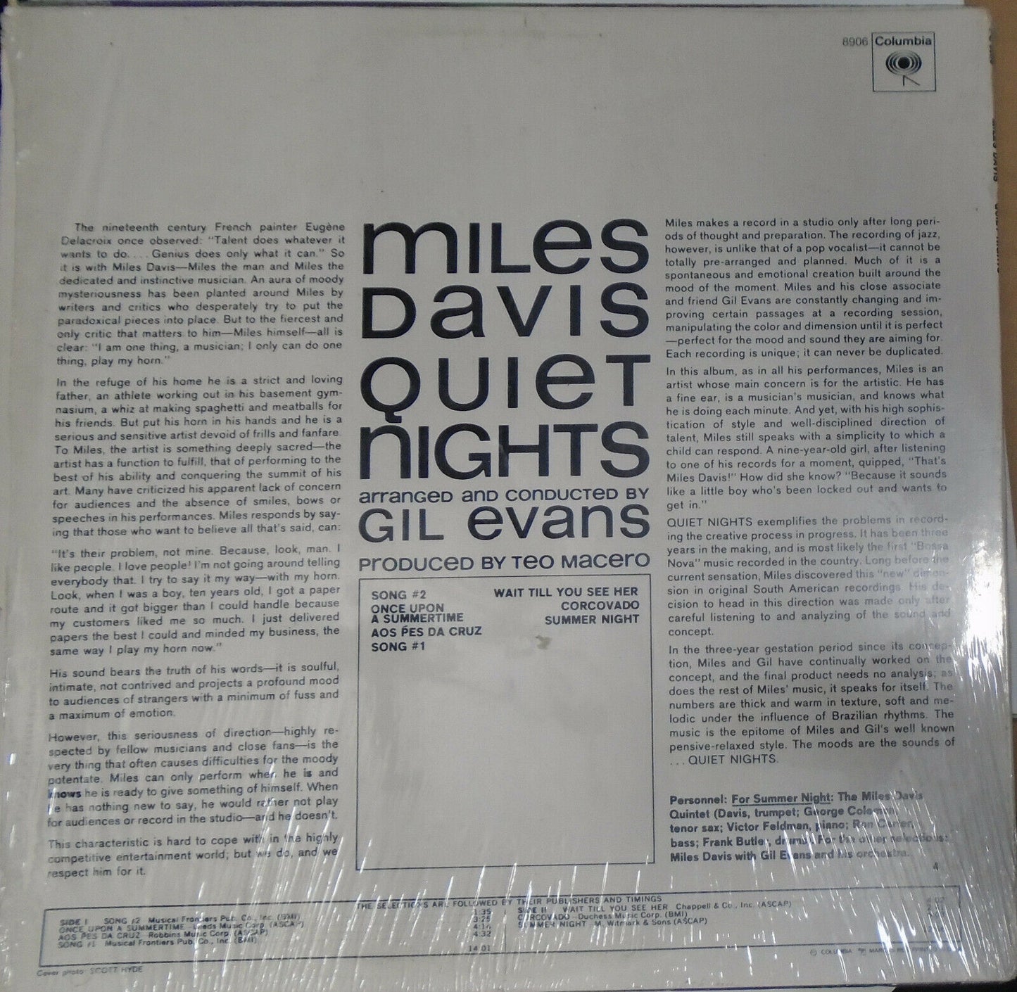 Miles Davis Quiet Nights LP Columbia PC 8906 1977