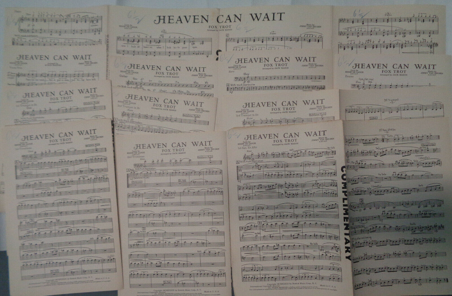 HEAVEN CAN WAIT - FOX TROT - SHEET MUSIC FOR ORCHESTRA - 1939