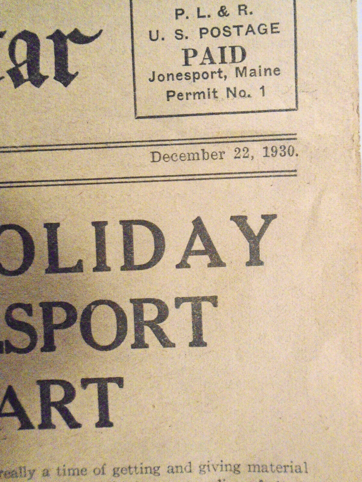 Jonesport Star, December 22, 1930 - Christmas issue - Jonesport Maine newspaper