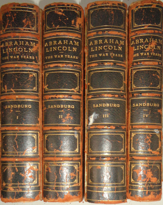 Abraham Lincoln, The War Years - by Carl Sandburg. 4 Vol. Set, 1941. Leather.