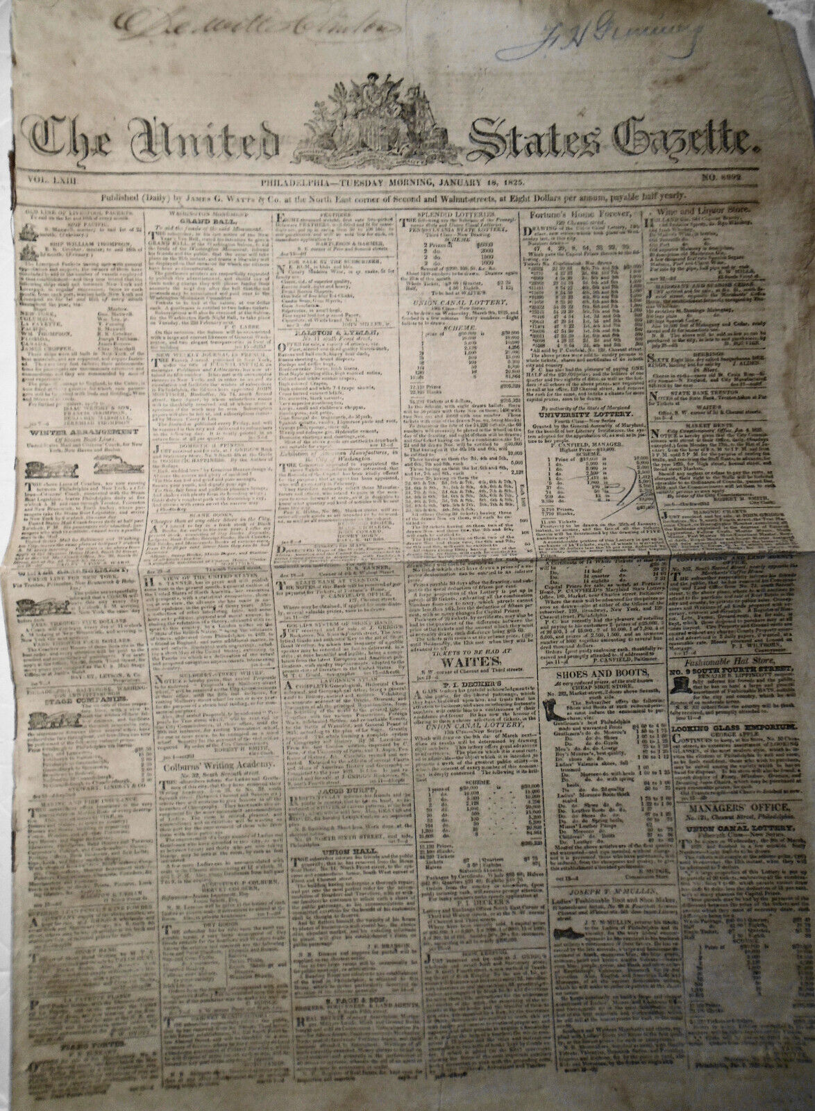 United States Gazette, January 18, 1825 - Guilty of intent to kill runaway slave