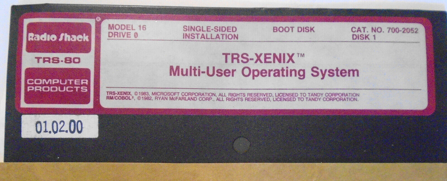 Radio Shack TRS-80 Model 16 XENIX Multi-User Operating System program - 1983