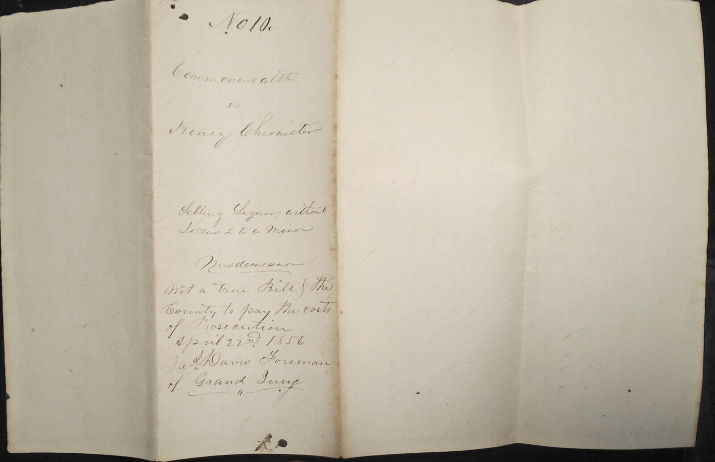 1856 Selling liquor without license to a minor  - Gettysburg Pennsylvania.