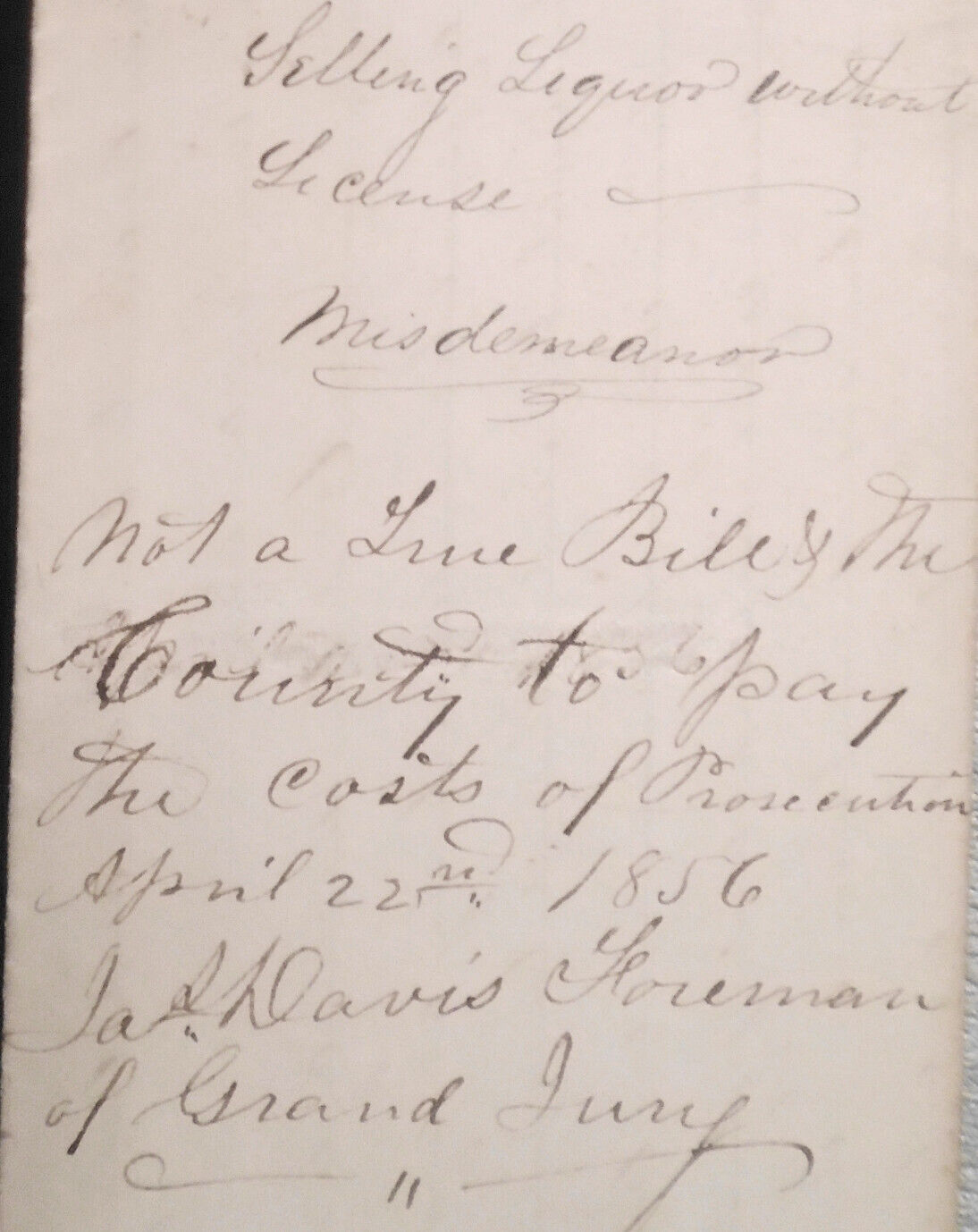 1856 Selling Liquor without license Inquest - Edward Chronister, Adams County PA