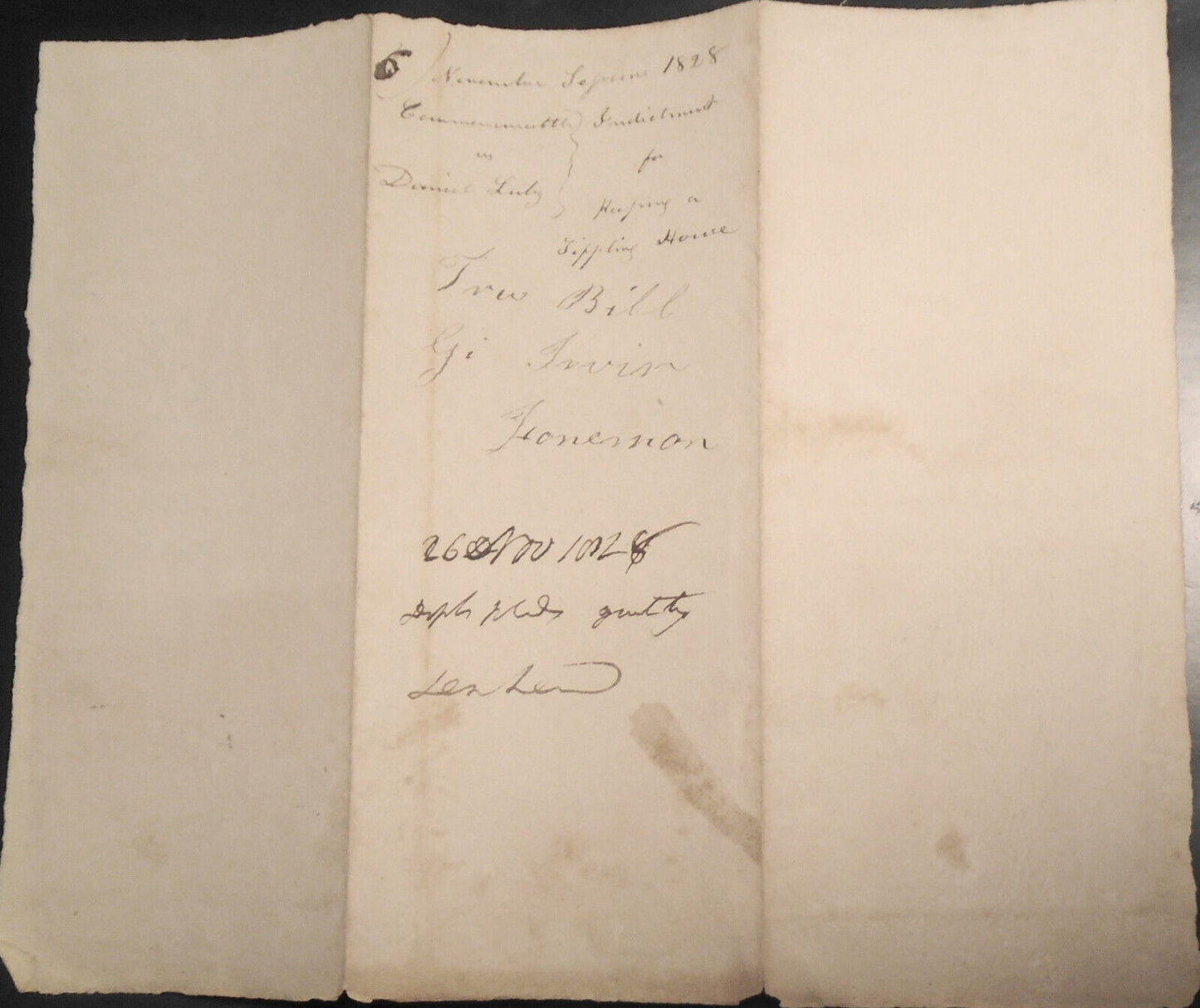 1828  Indictment of Daniel Luty for keeping a Tippling House - Adams County, PA