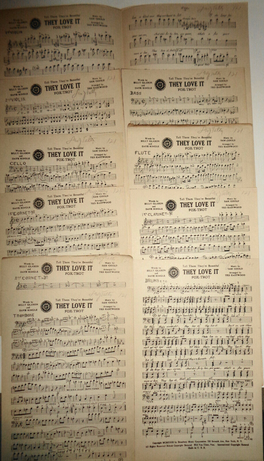 Tell them they're beautiful: THEY LOVE IT,  by Billy Glason - 1923 For orchestra
