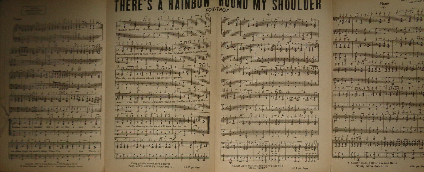 THERE'S A RAINBOW 'ROUND MY SHOULDER - FOX TROT - FOR ORCHESTRA - AL JOLSON 1928