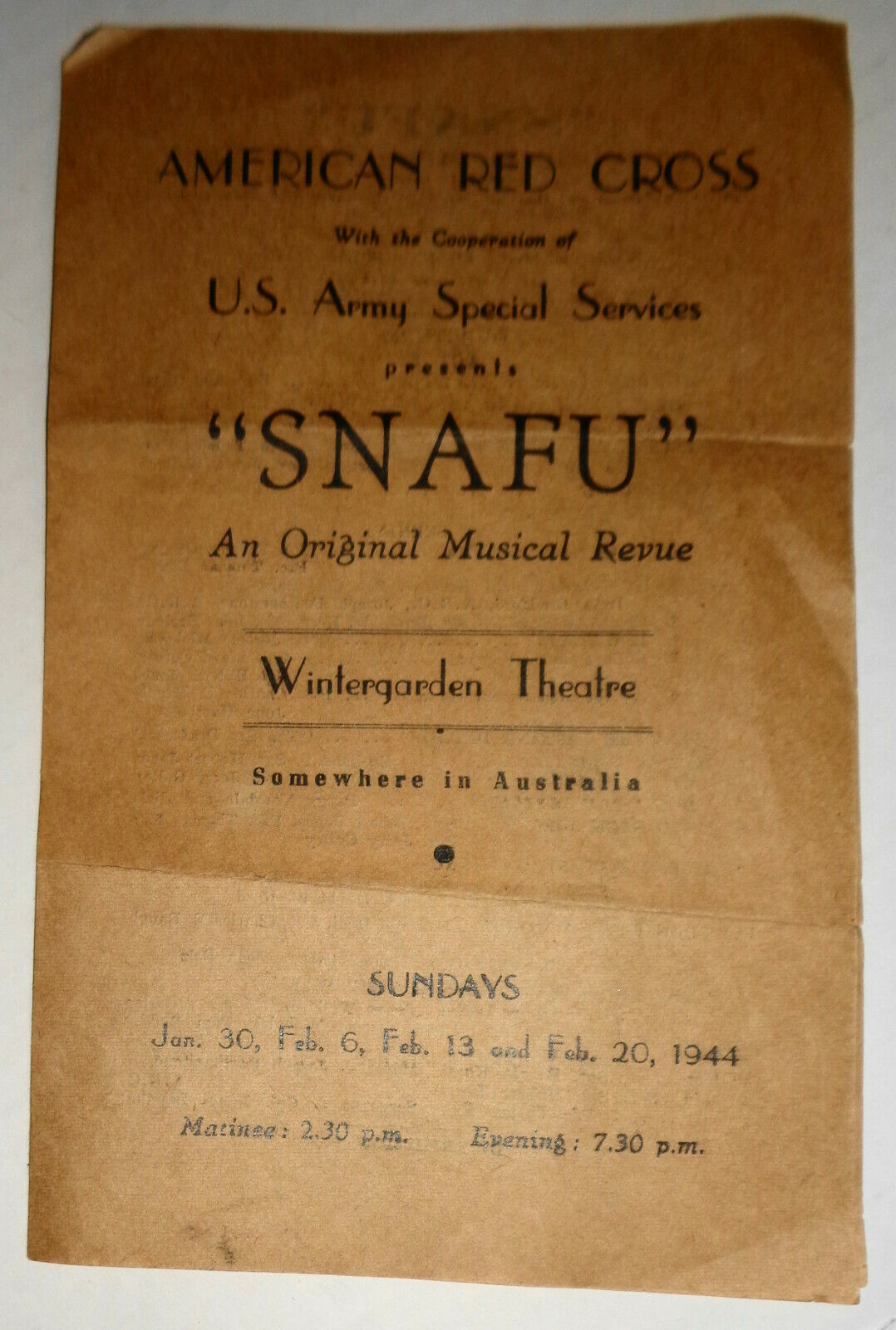 "SNAFU" 1944 Program, American Red Cross / US Army Special Services, Australia