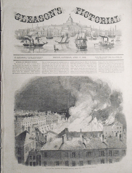 Gleason's Pictorial - April 17, 1852. Burning Of The Tremont Temple, etc