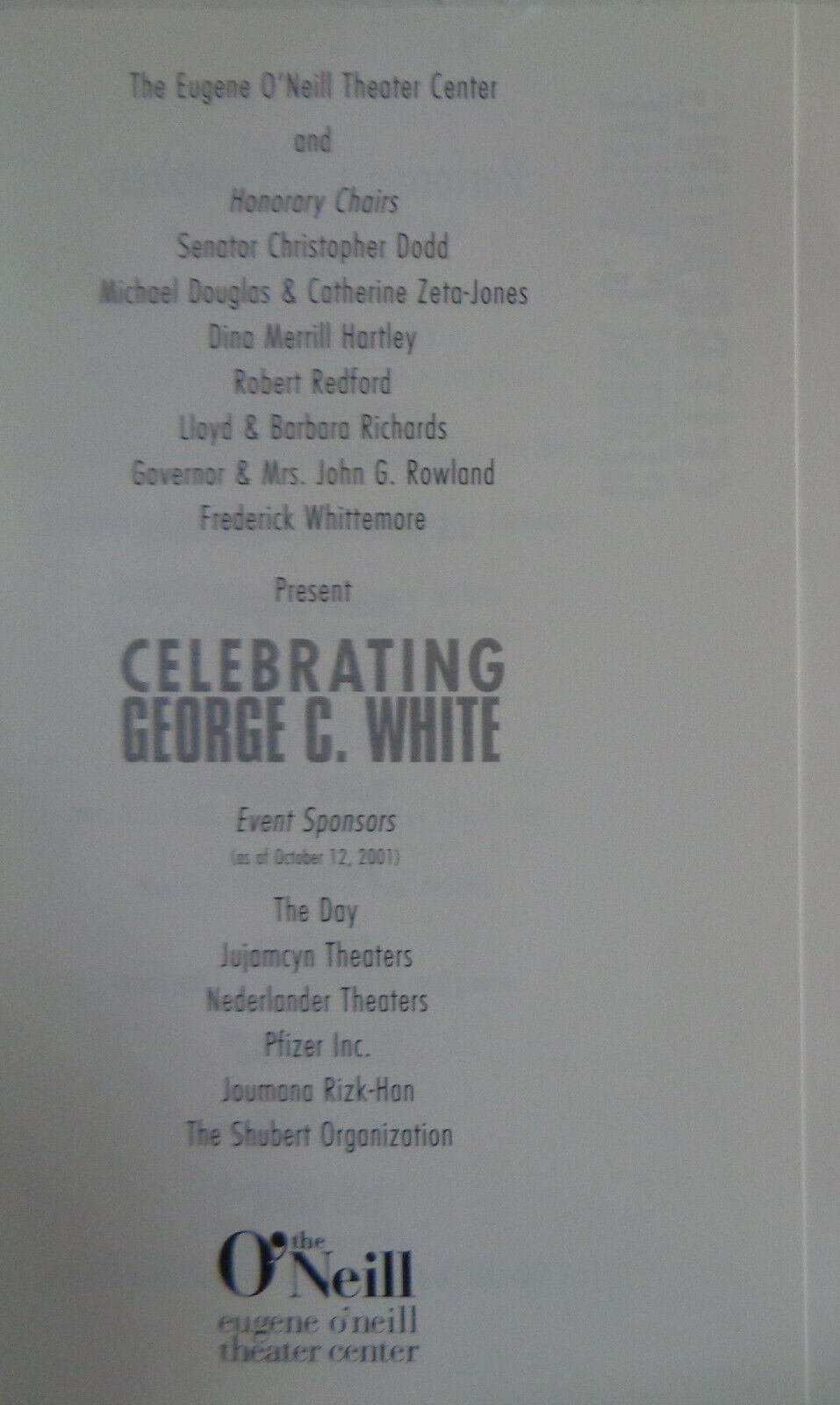 CELEBRATING GEORGE C. WHITE - PLAYBILL, 2001. With AL HIRSCHFELD COVER