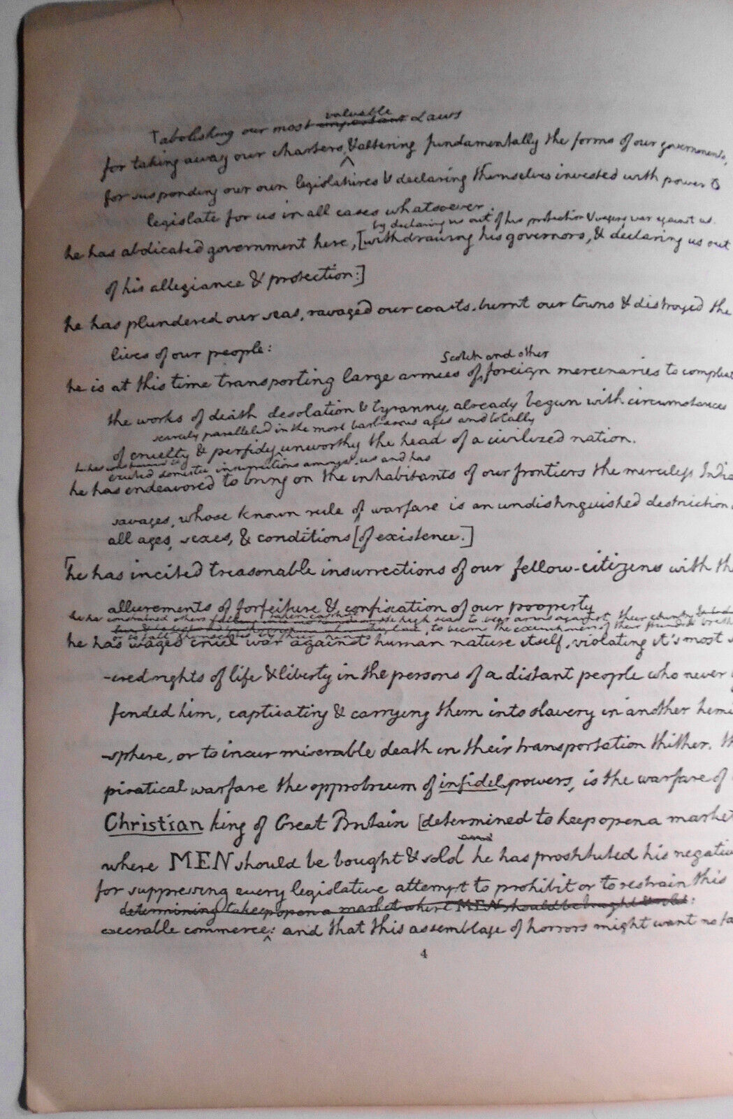 1858 Declaration of Independence. Thomas Jefferson's handwritten draft.