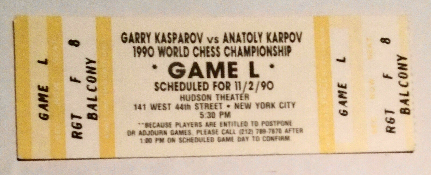 Ticket & Official Pogram : Kasparov vs Karpov, 1990 World Chess Championship NYC