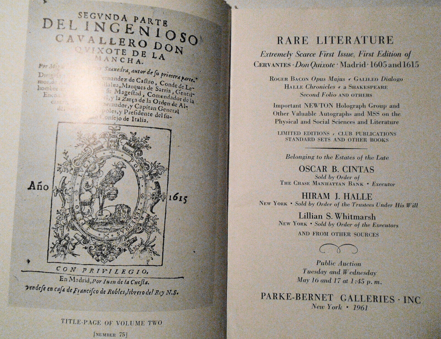 1961 - Extremely scarce first issue Cervantes 'Don Quixote'. Parke-Bernet Cintas