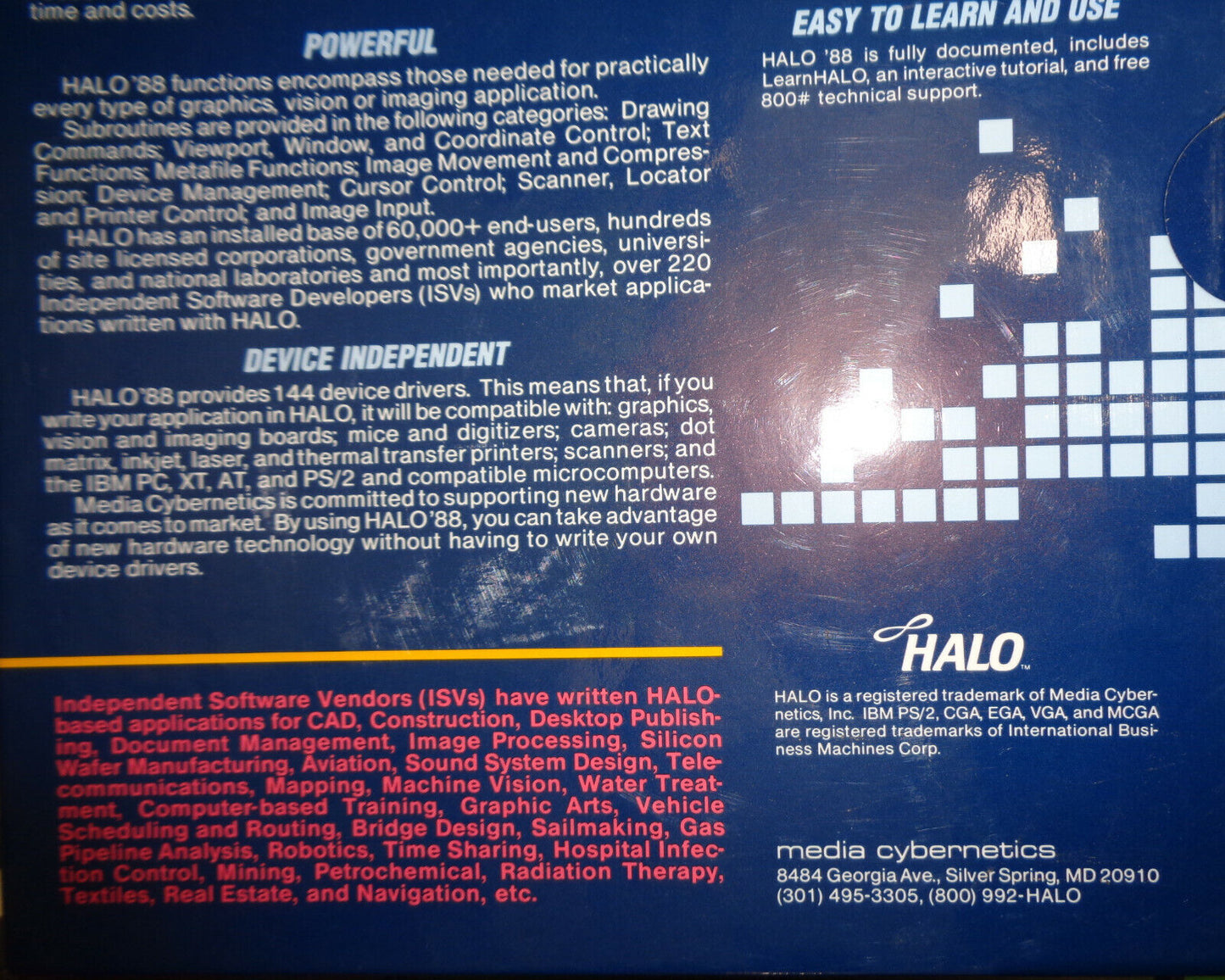 Halo '88 for Microsoft C, by Media Cybernetics. 1988, For IBM PCs. Unused