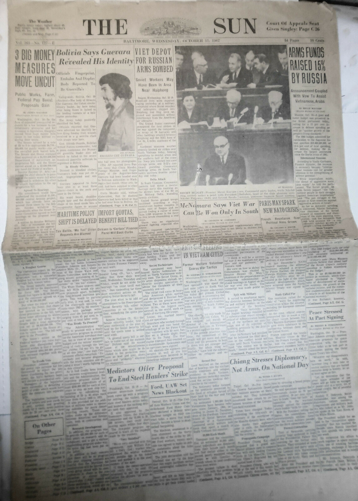 "Guevara revealed his identity" The SUN, Baltimore newspaper, October 11, 1967