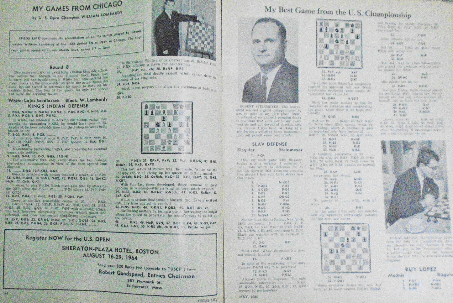 Chess Life, May 1964 : Bobby Fischer "exotic" photo; Amsterdam Interzonal, etc.