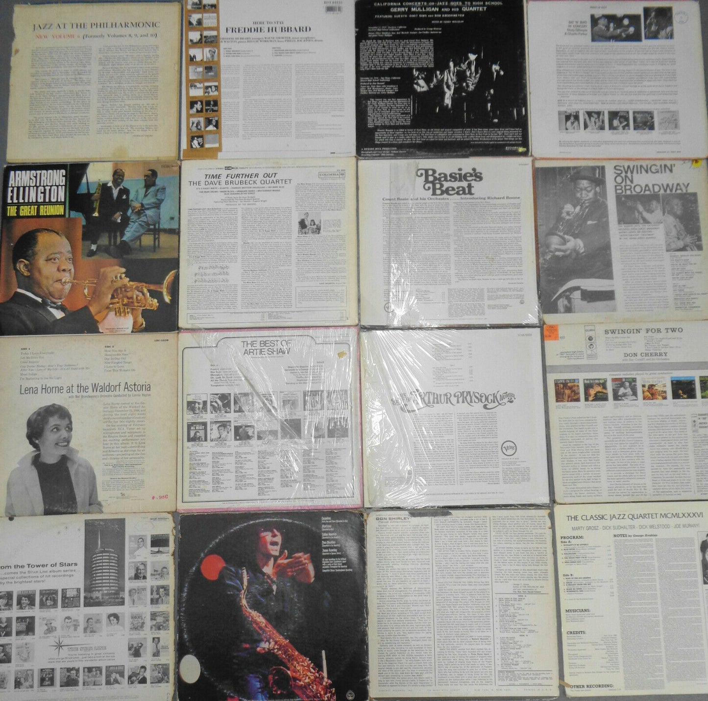 16 Jazz LPs Lot: Bird Dizzy Hubbard Mulligan Satchmo Duke Basie Brubeck Cherry
