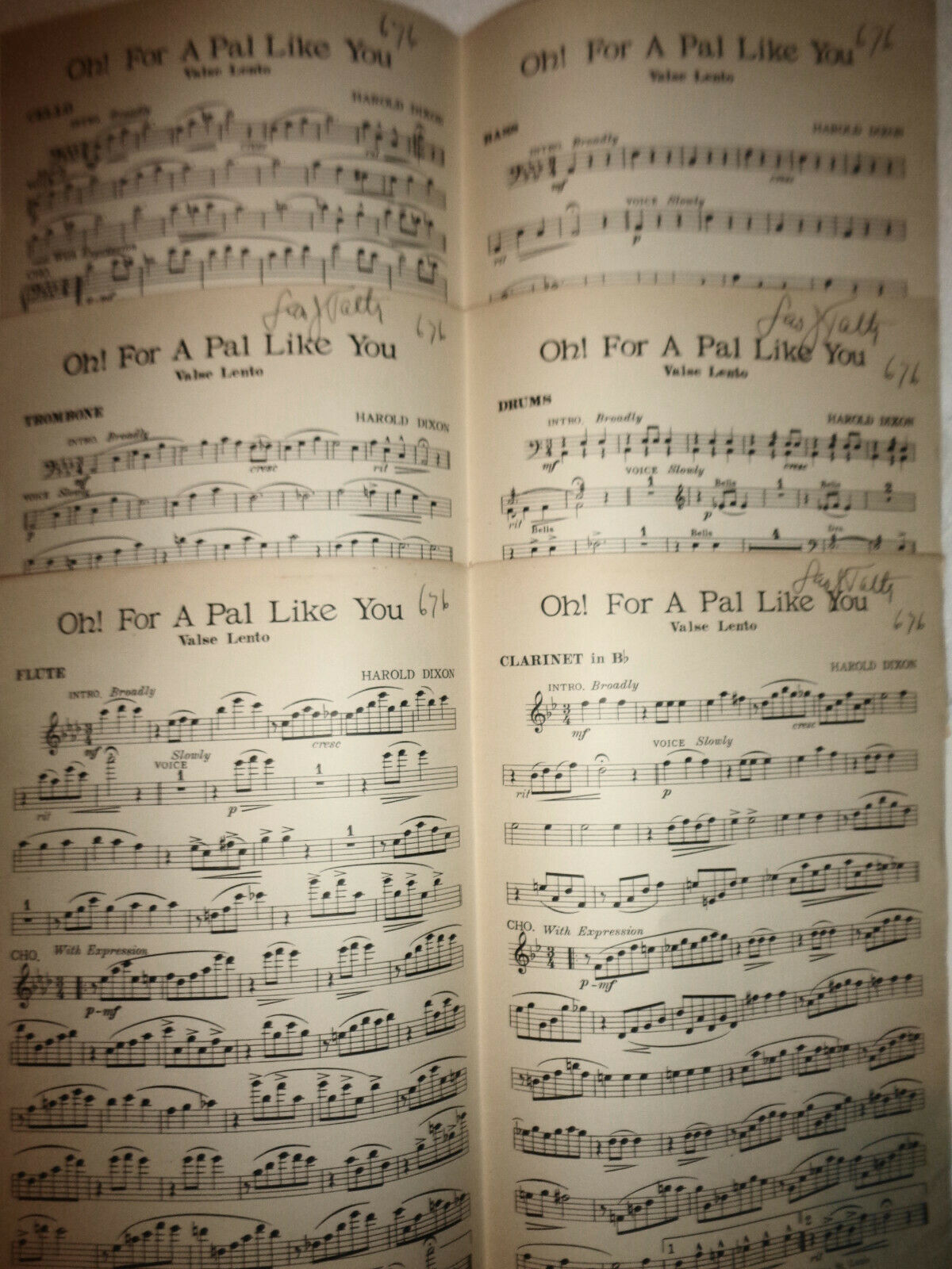 Oh, for a pal like you, Valse Lento, by Harold Dixon - 1924 for orchestra