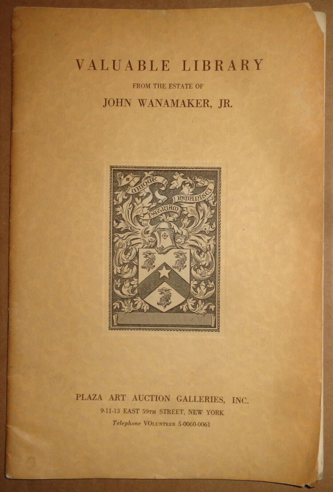 Valuable library from the estate of John Wanamaker, Jr Plaza Art Galleries, 1937