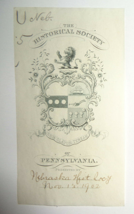Historical Society of Pennsylvania, Ex Libris Bookplate, 1902.