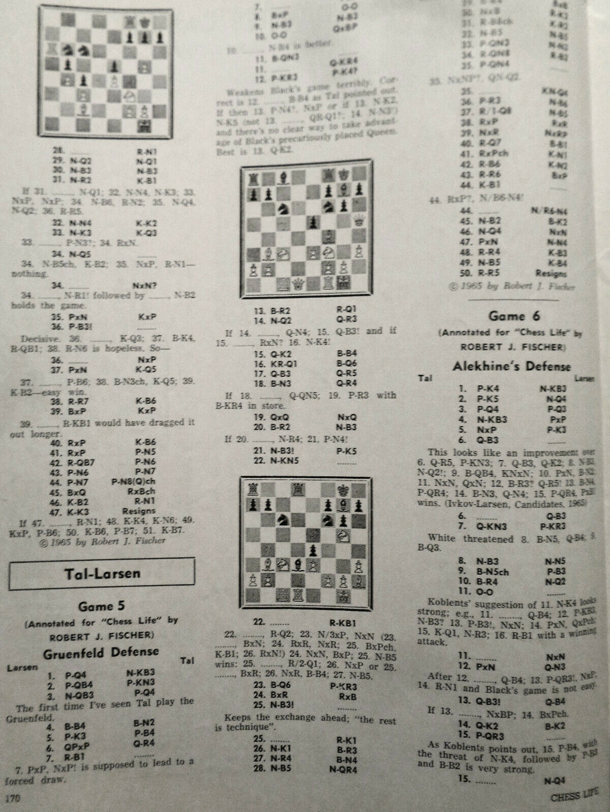 Chess Life, August 1965 - San Juan 1965 - Fischer annotated games