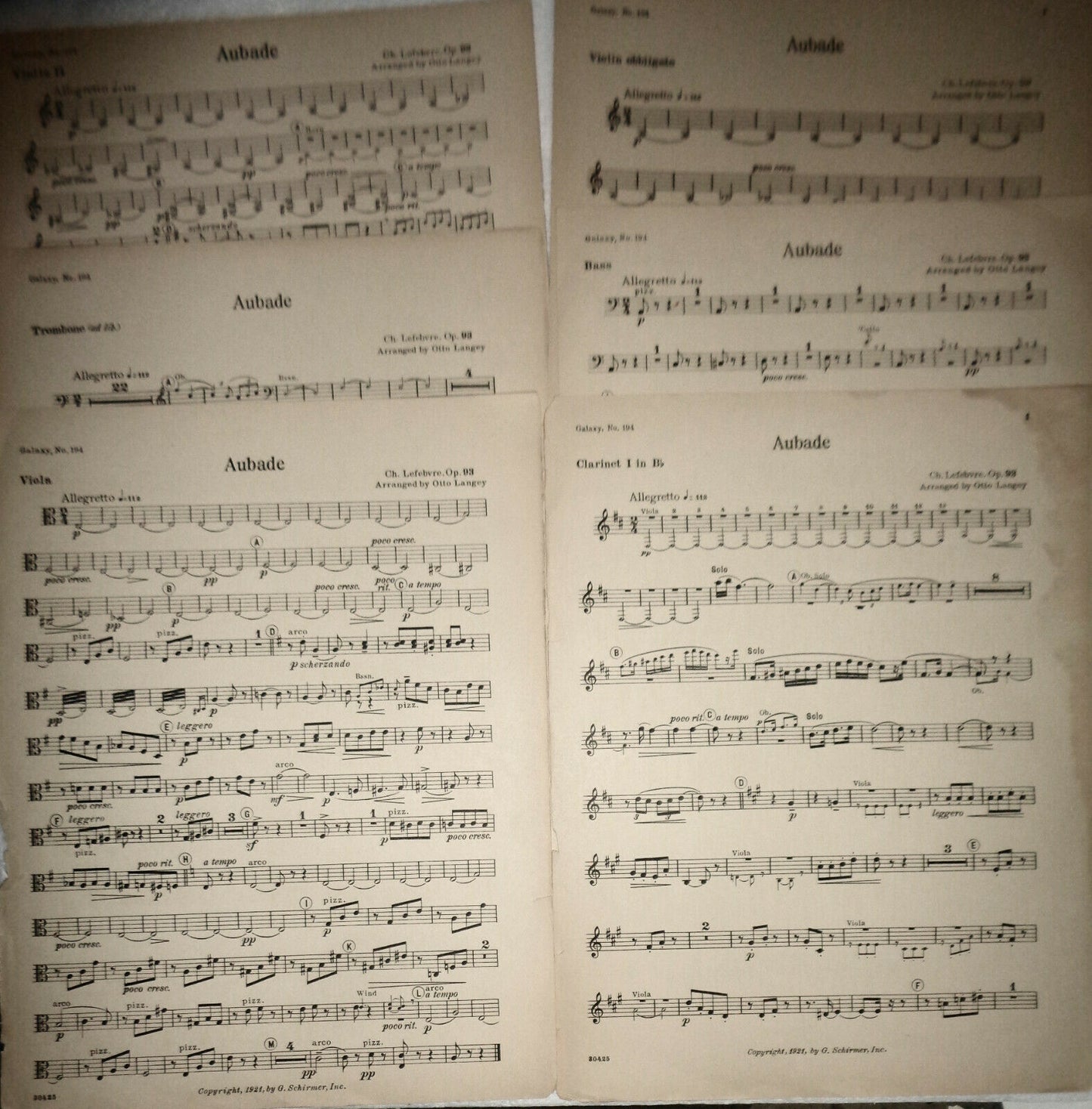 Aubade, op. 93. By Ch. Lefebvre. 1921 for orchestra, arranged by Otto Langey