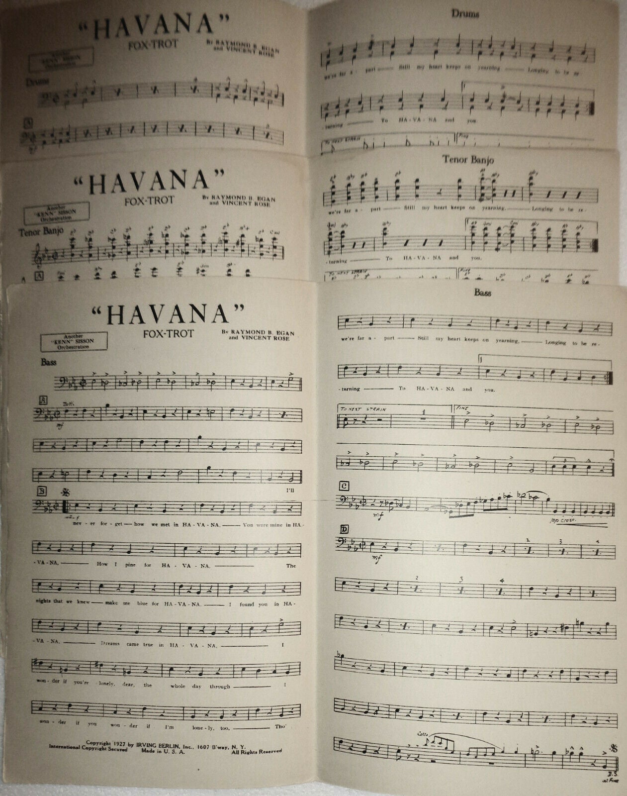 HAVANA - FOX TROT, by Raymond B Egan; Vincent Rose. 1927 For orchestra