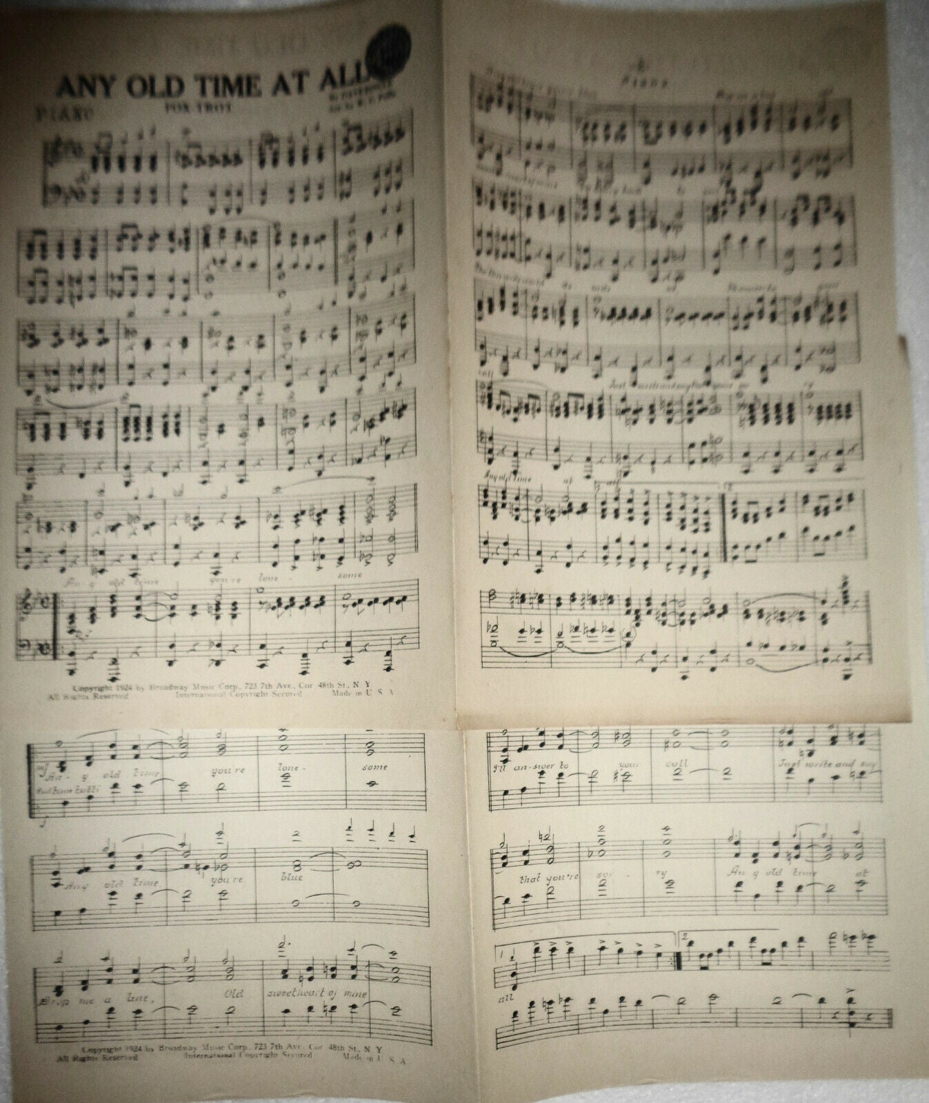 Any Old time at all, by Dave Ringle  - Arr. by W. C. Polla - 1924 for orchestra