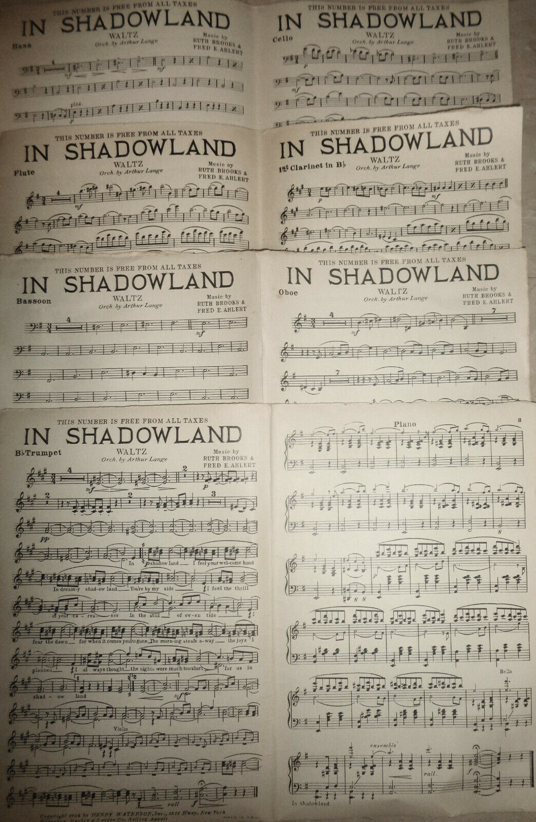 In Shadowland, by Ruth Brooks / Ah - Ha! by Monaco on verso - 1924 for orchestra