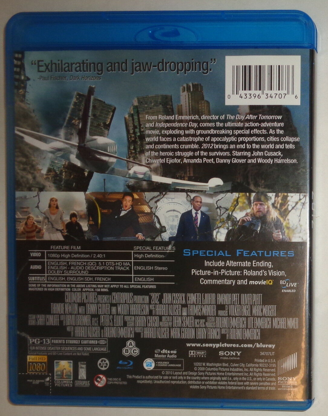 2012 (Blu-ray Disc, 2010) - Like New