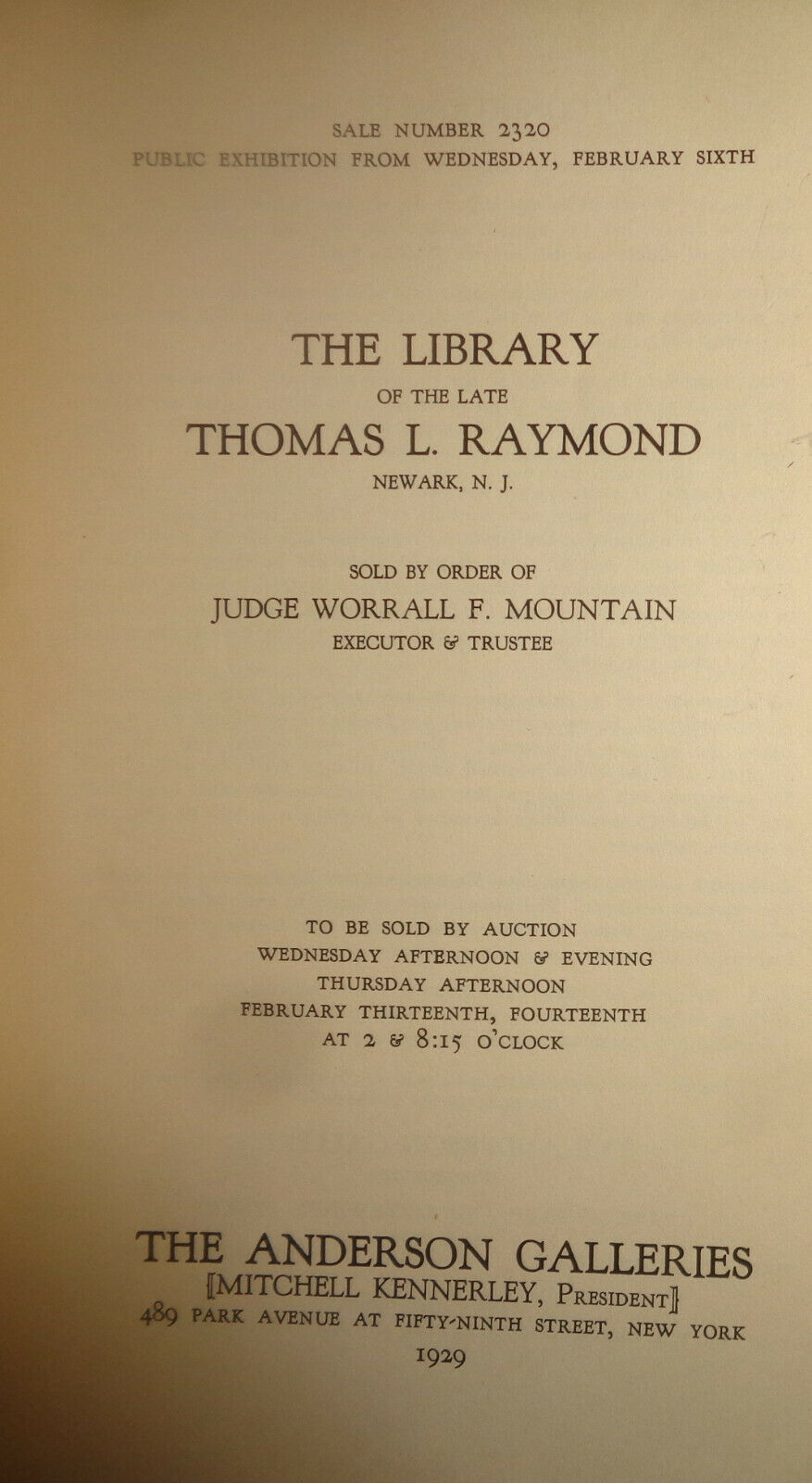 The library of the late Thomas L. Raymond, Newark, N.J - 1929 Anderson Galleries