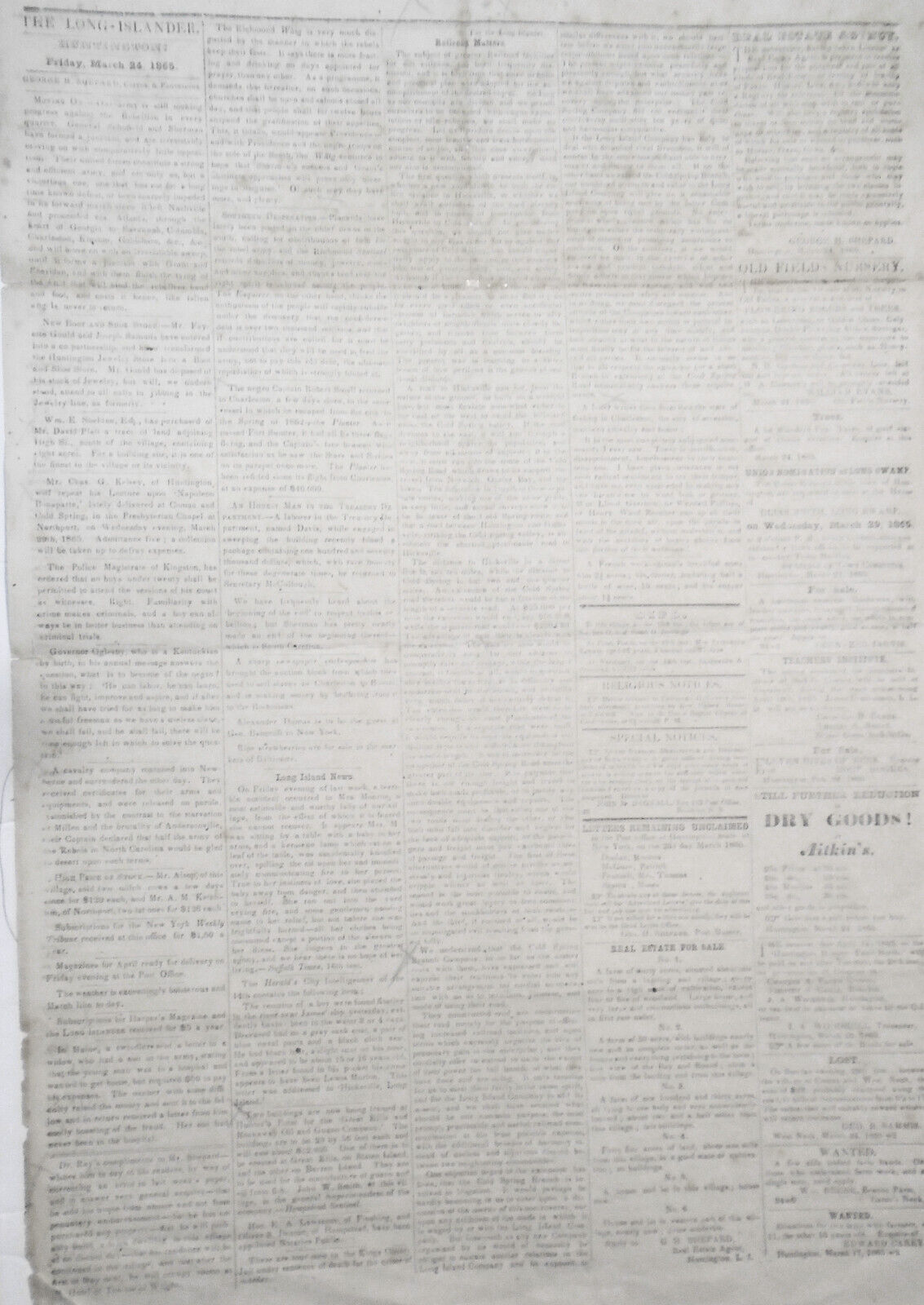 The Long-Islander, March 24, 1865. Civil war; negro captain Robert Small, etc.