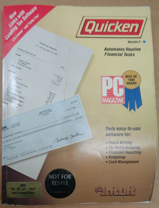 Intuit Quicken, Version 2, 1987. Unused.  for IBM PC, XT. AT...