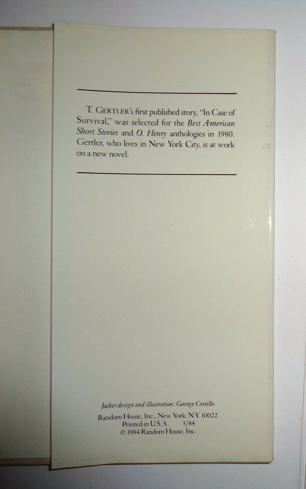 Elbowing the Seducer, by T. Gertler. First Edition, First Printing 1984 HC/DJ