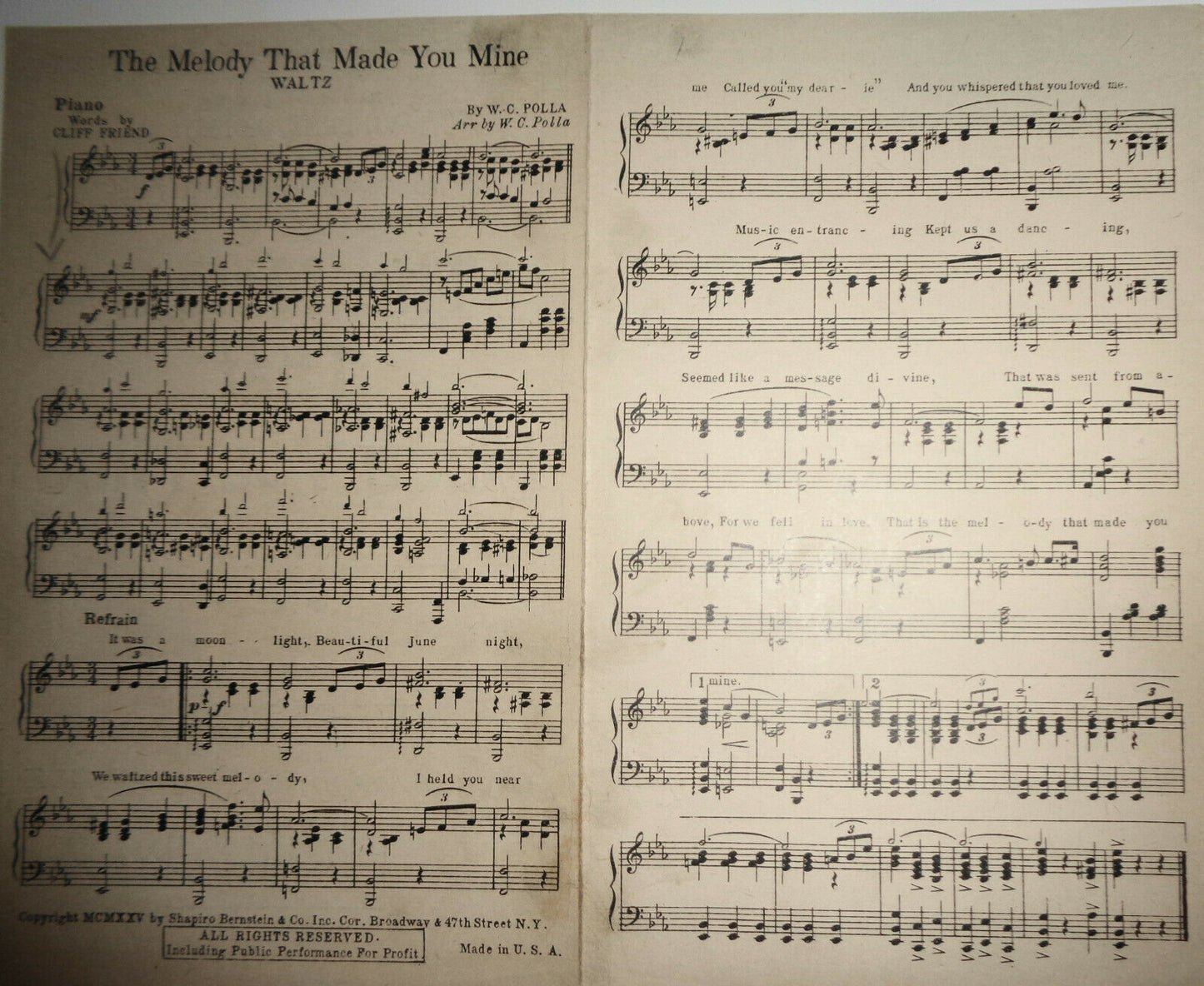 The Melody That Made You Mine, by W C Polla - 1925 - For orchestra