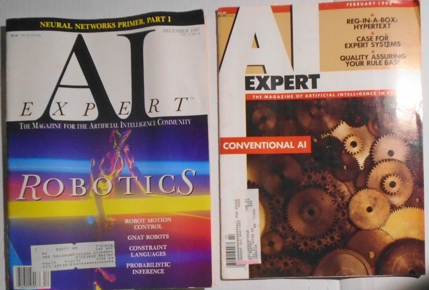 2 vintage Artificial Intelligence magazines : AI Expert, Dec. 1987 & Feb. 1990