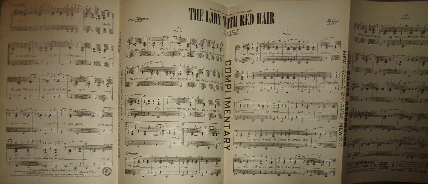 THE LADY WITH RED HAIR - FOX TROT - SHEET MUSIC FOR ORCHESTRA - 1940