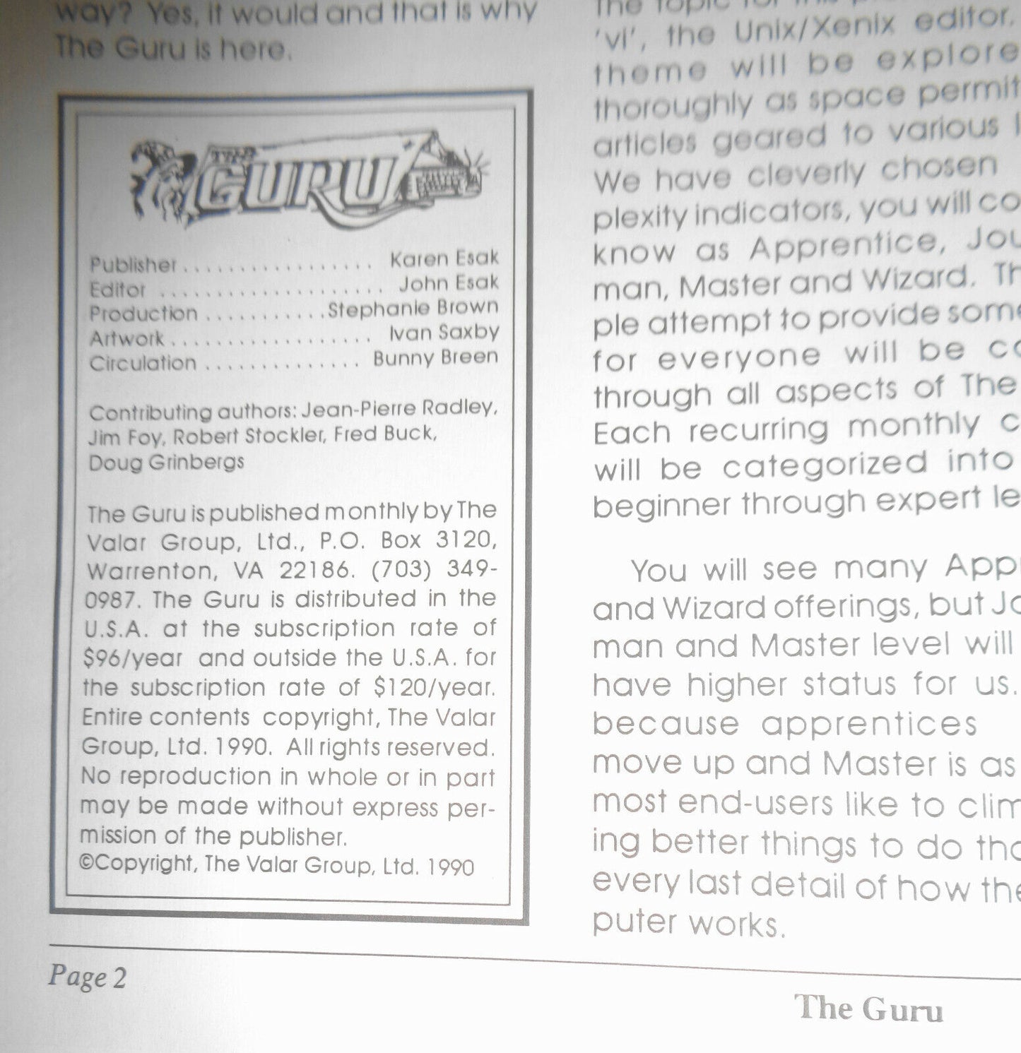 The Guru, Vol. 1, No. 1 - Introductory Issue - Journal for UNIX / XENIX Users