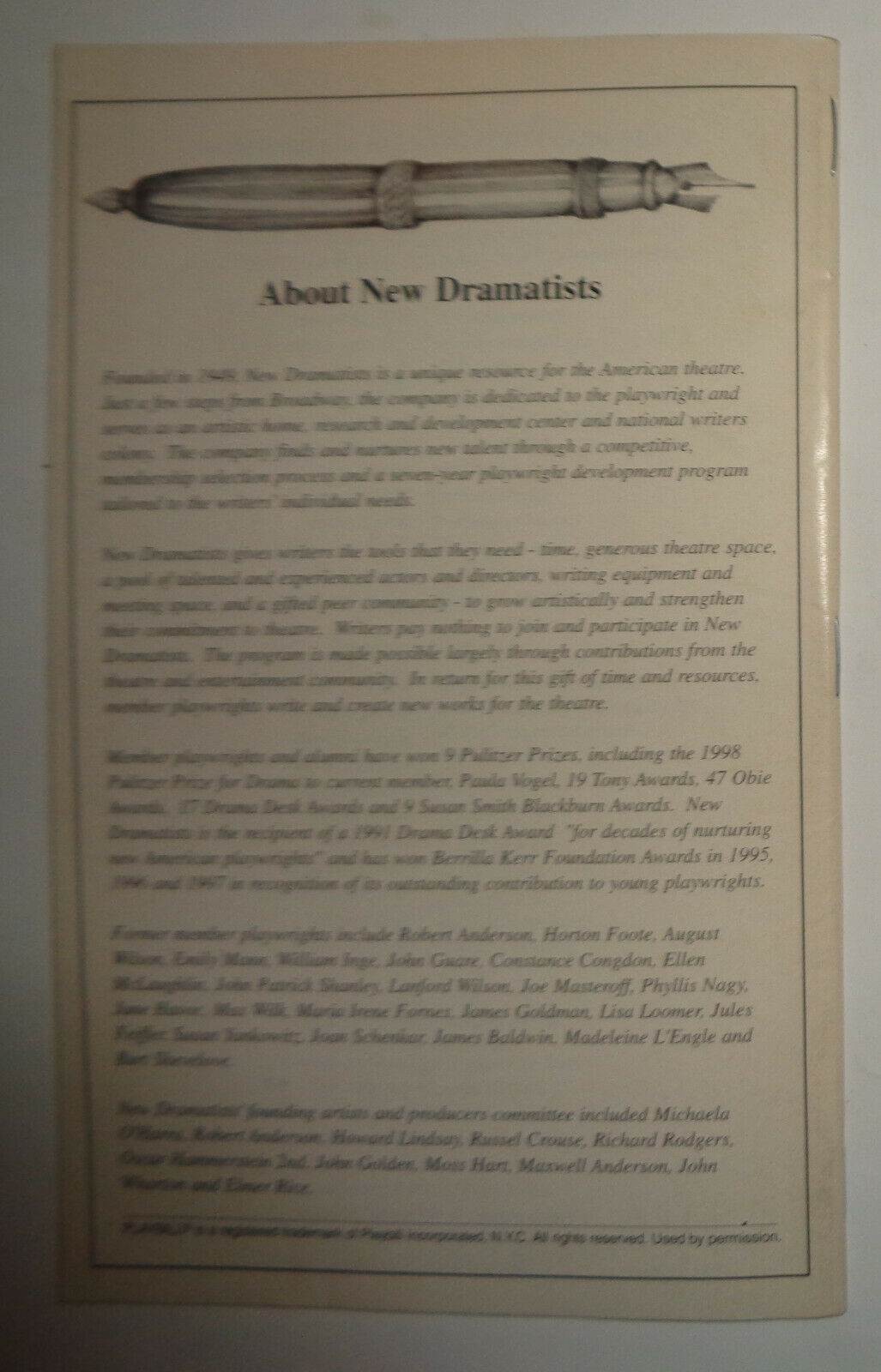 "TRIBUTE TO TERRENCE McNALLY" PLAYBILL - 1998