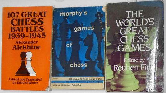 Morphy's Games, Alekhine 107 Battles, & Great Chess Games, by Fine - 3 books lot