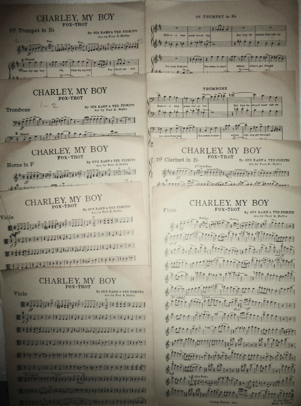 Charley, my boy : fox - trot, by Gus Kahn & Ted Fiorito. 1924 for orchestra