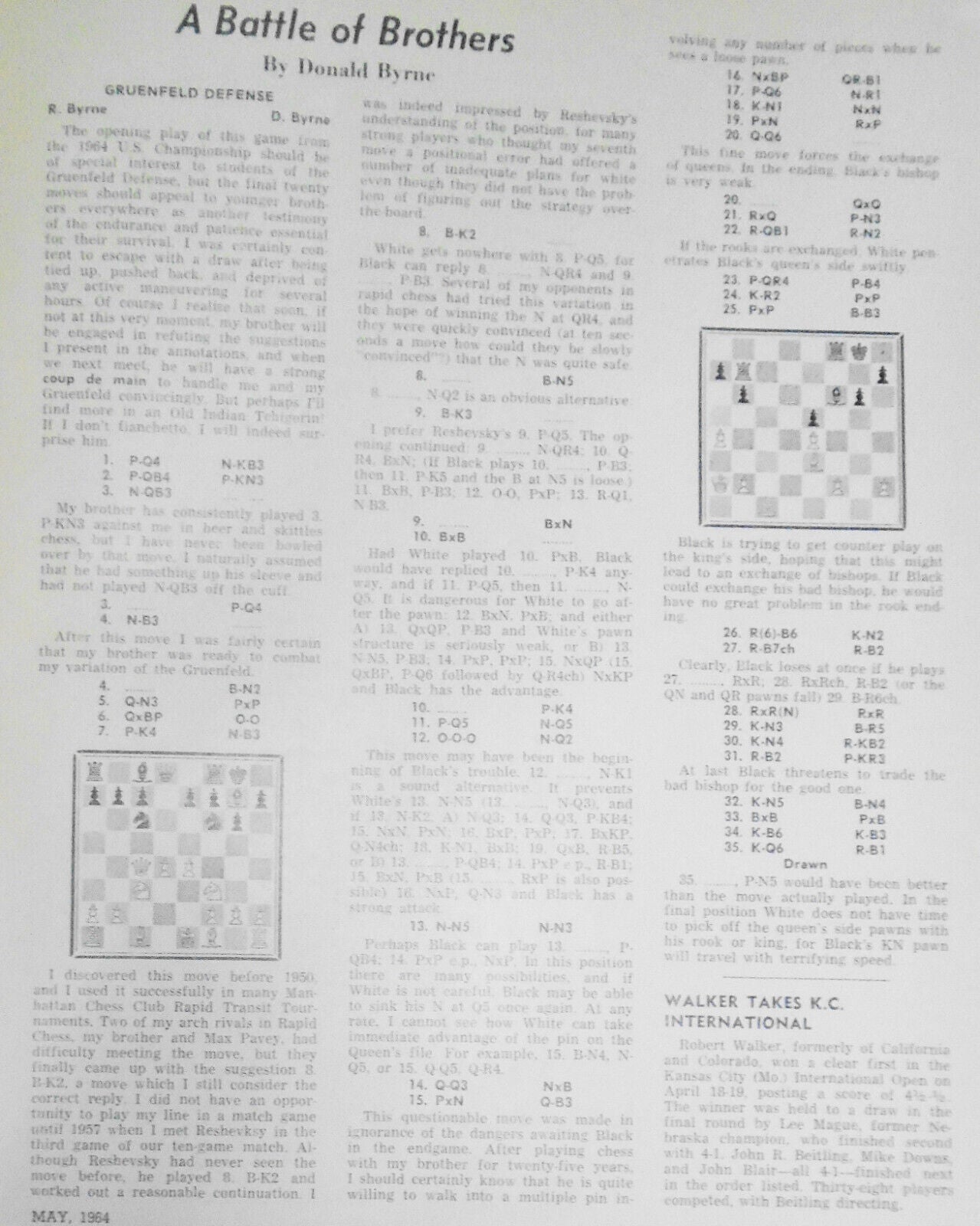 Chess Life, May 1964 : Bobby Fischer "exotic" photo; Amsterdam Interzonal, etc.