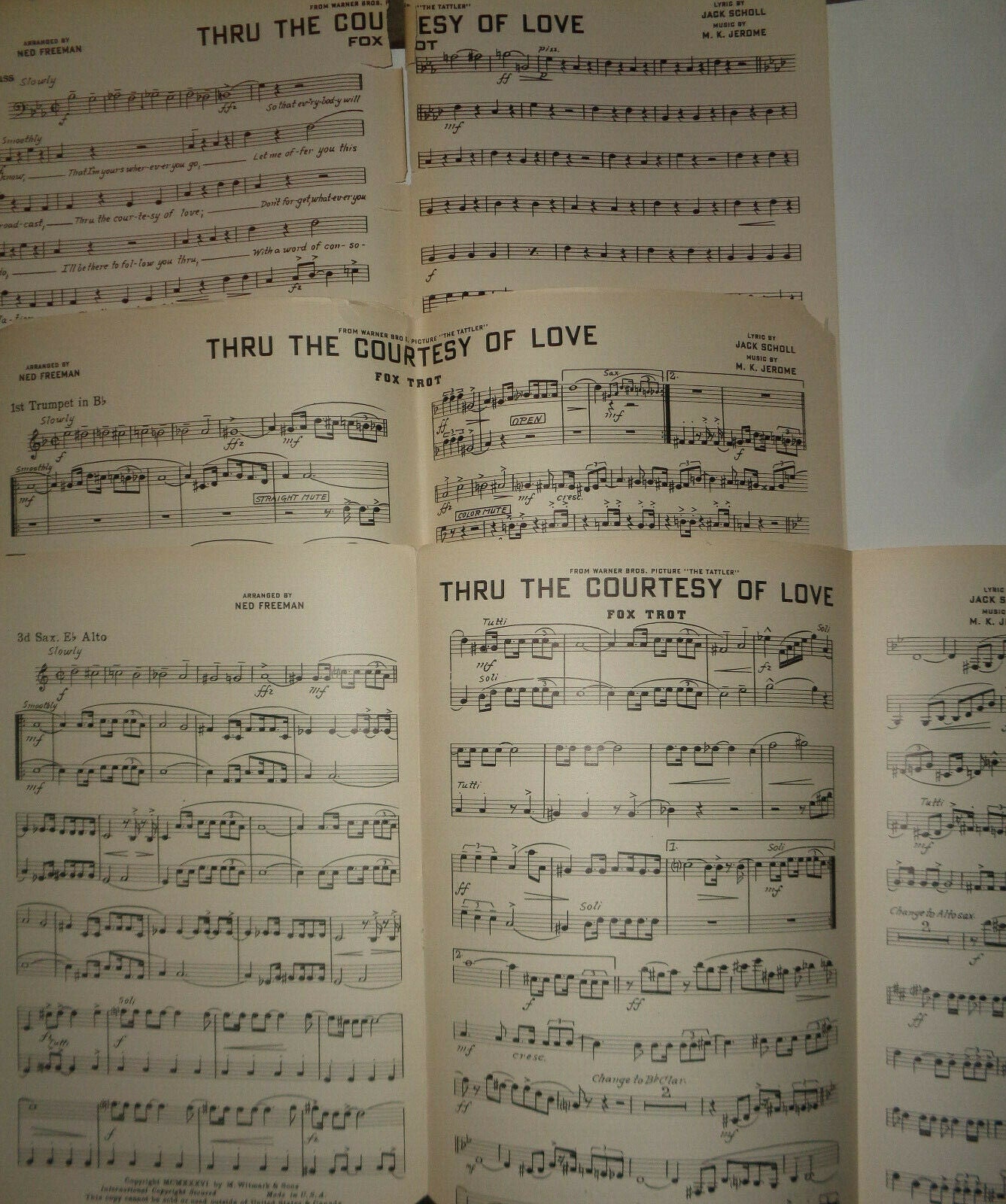 THRU THE COURTESY OF LOVE - FOX-TROT - SHEET MUSIC FOR ORCHESTRA - 1936