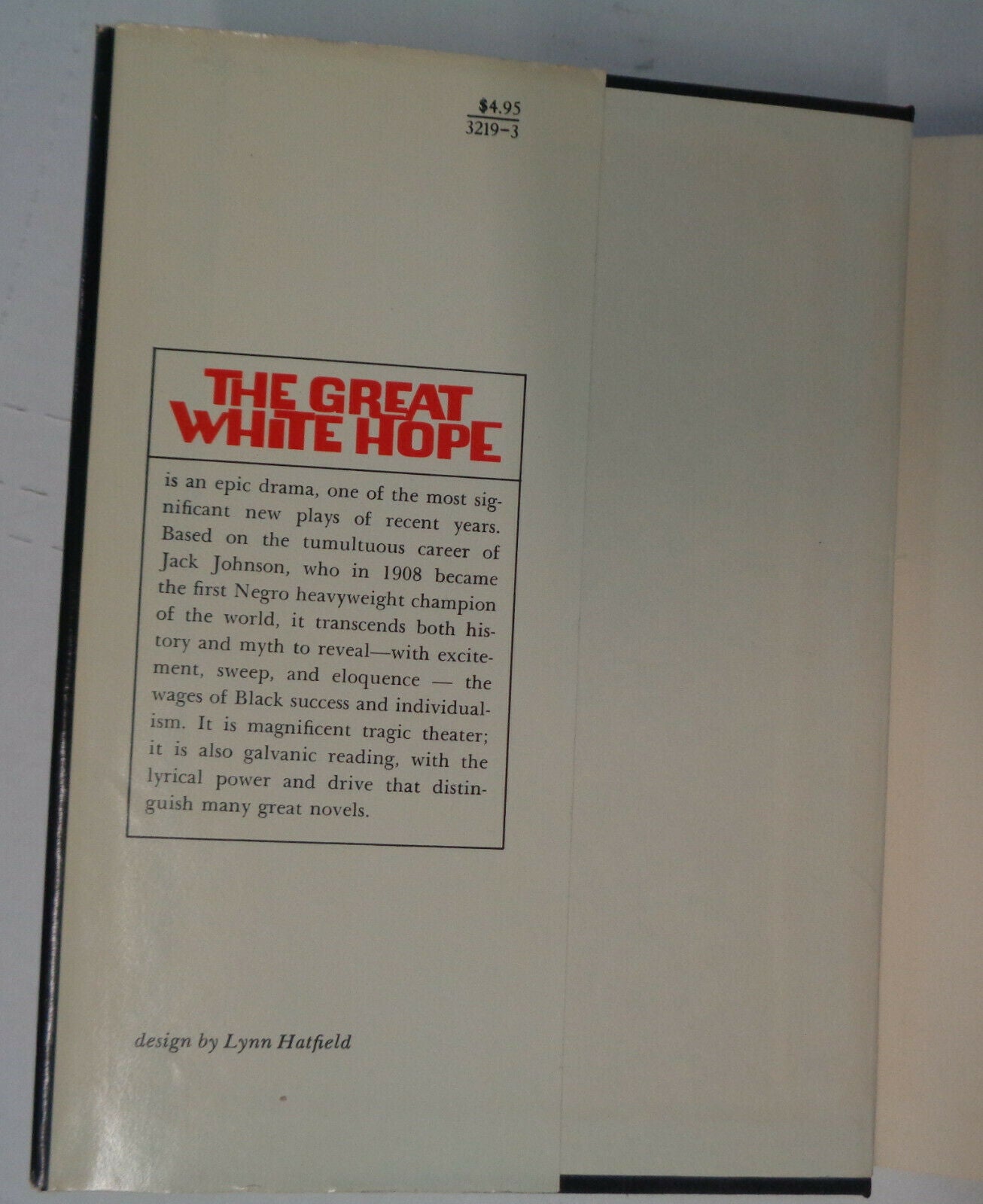 THE GREAT WHITE HOPE, by Howard Sackler 1968 1st Edition, 1st Ptg + program