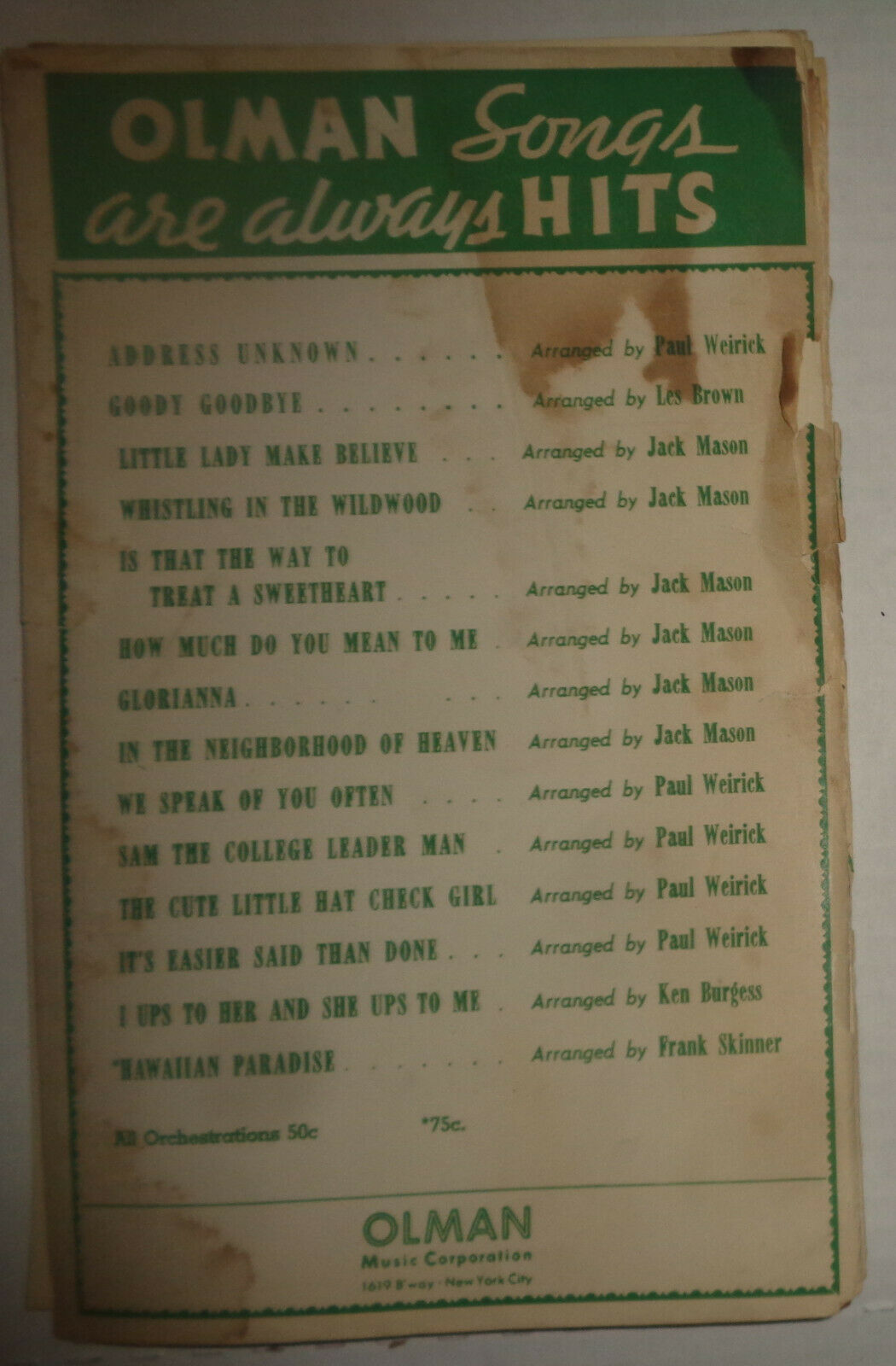 GOODY GOODBYE - fox trot - SHEET MUSIC FOR ORCHESTRA - 1939 - LES BROWN ARRANGED